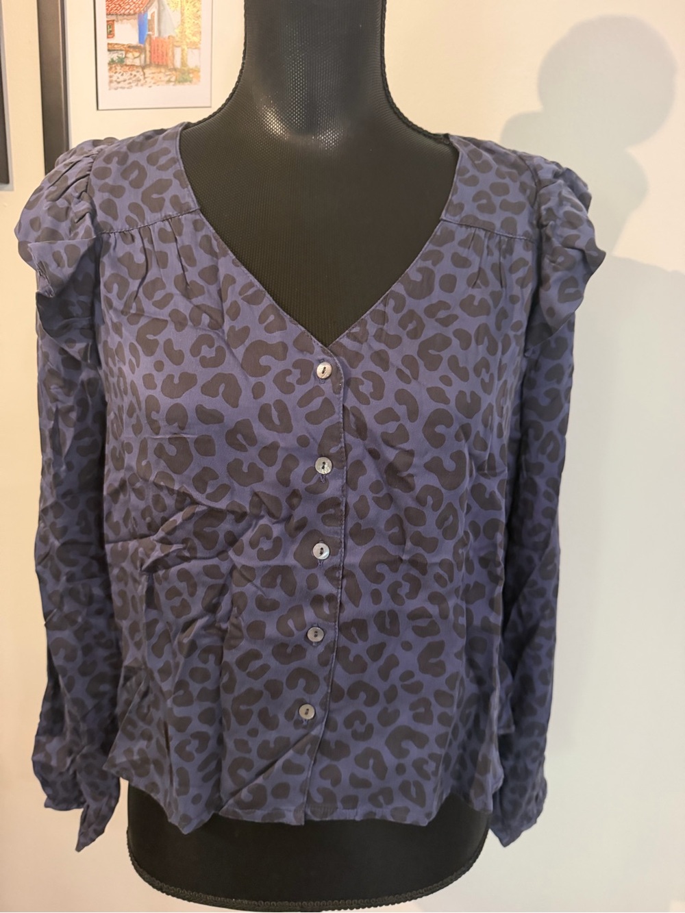 NWT Marine Layer Women’s Navy Blue Animal Print Button-Front Blouse S